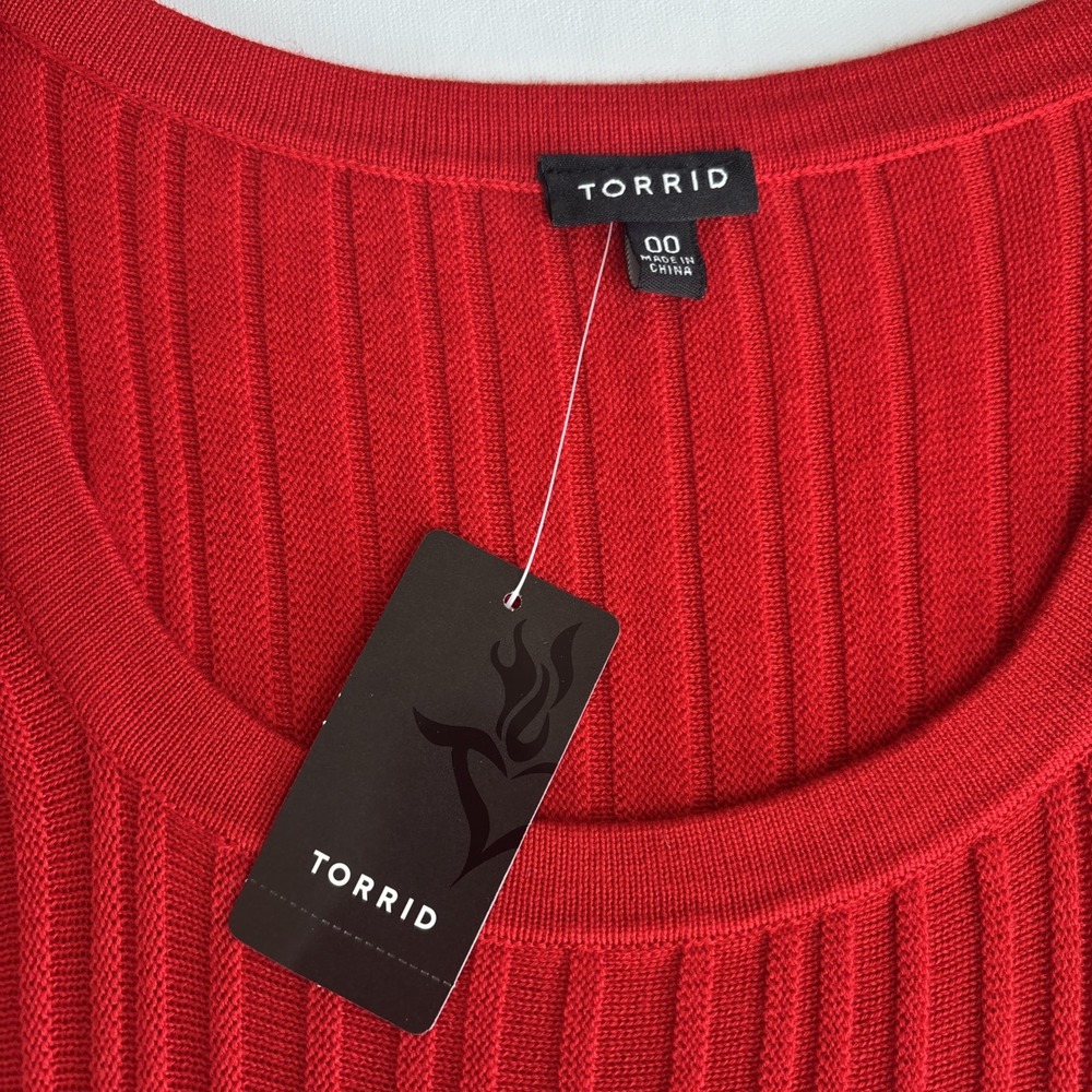 Torrid Red Ribbed Short Sleeve Sweater Skater Dress NWT Size 00‎ 10724865 - Picture 7 of 12